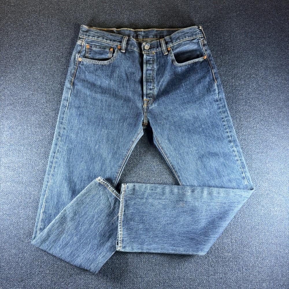Levis 501 Original Fit Jeans Mens 34x32 Medium Wash Blue Button Fly 00501-0194